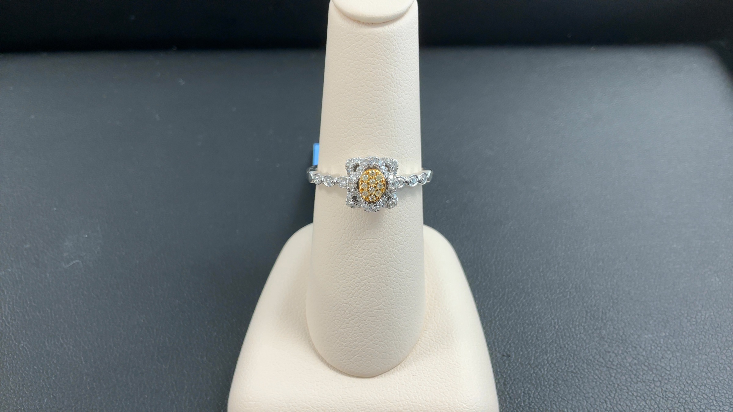 14k Two Tone Gold LeVian 1/6 ct Vanilla Diamonds 1/20 Fancy Light Yellow Diamond Ring