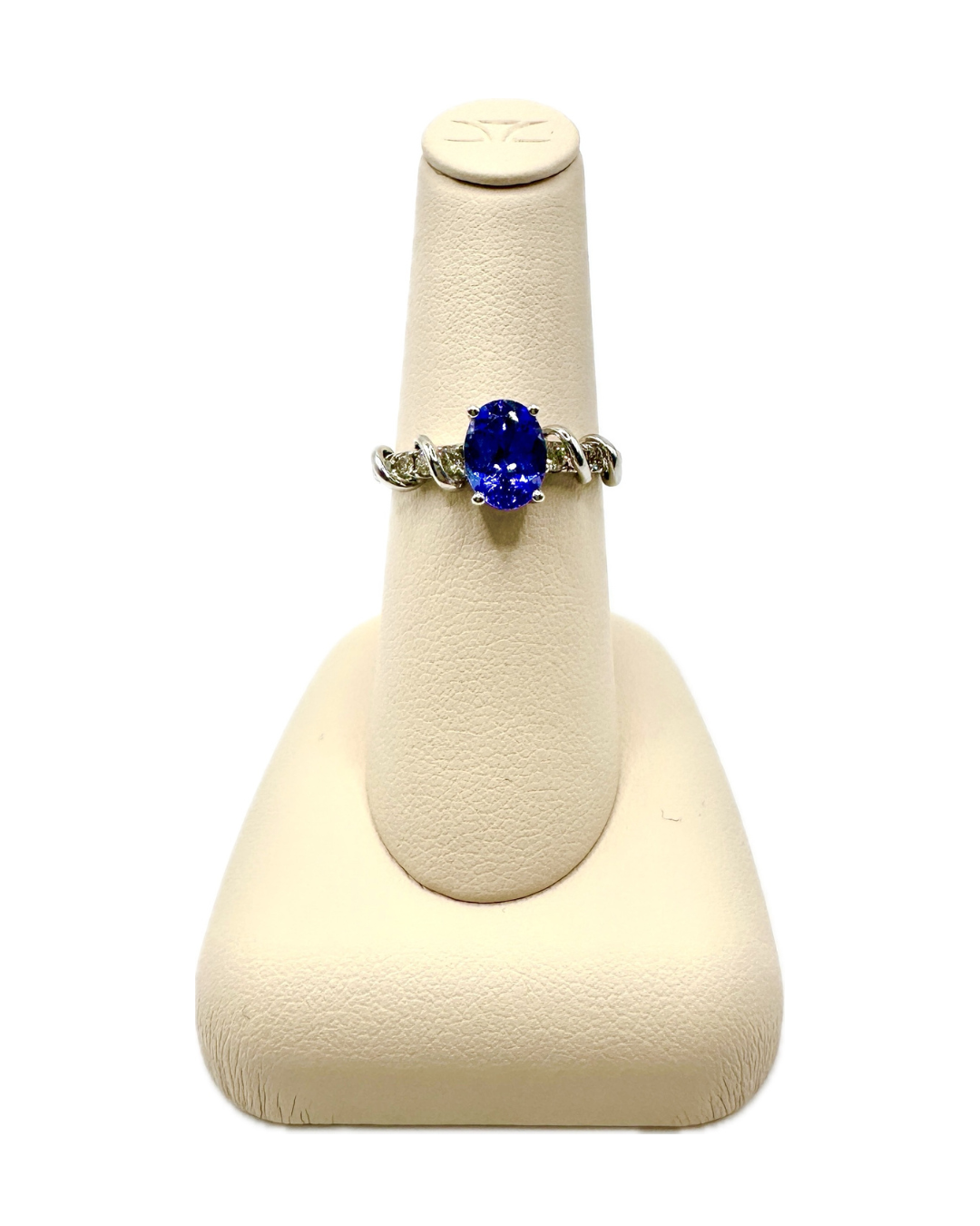 14k Vanilla Gold LeVian Ring w/  1.25 Blueberry Tanzanite Center and 1/3 ct Side Stones