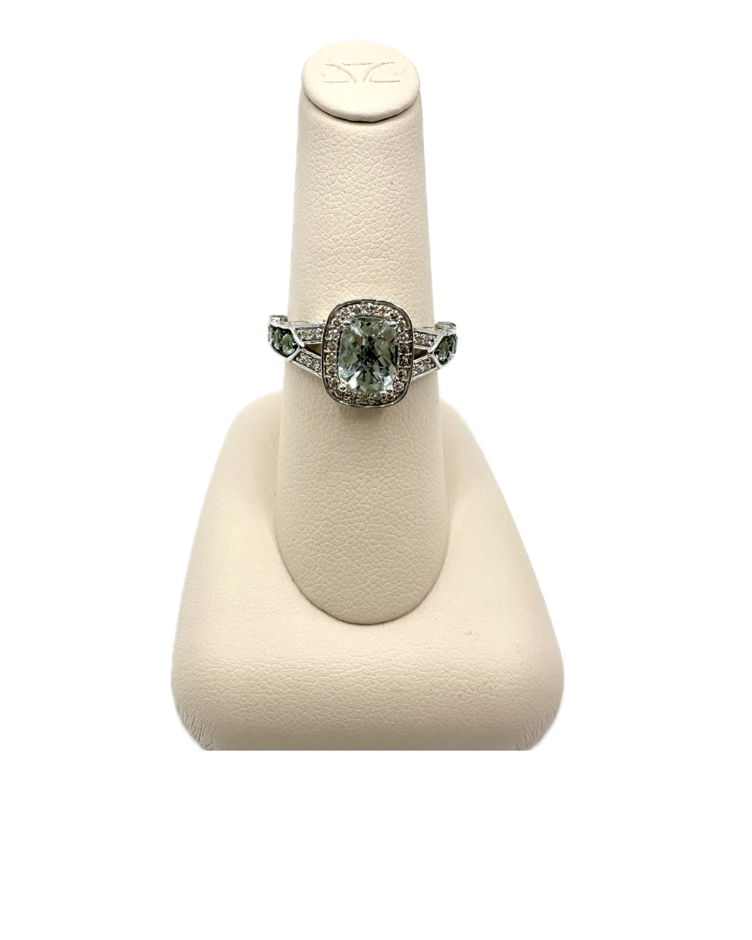 14k Vanilla Gold Ring w/ 1ct Mint Julep Quartz 1/2ct Forrest Green Tsavorite 1/5 ct Nude Diamonds