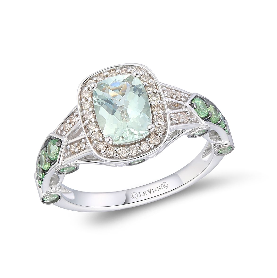14k Vanilla Gold Ring w/ 1ct Mint Julep Quartz 1/2ct Forrest Green Tsavorite 1/5 ct Nude Diamonds