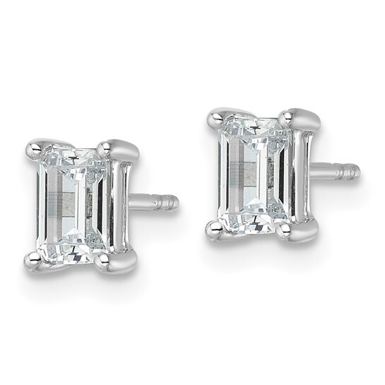 14k White Gold 1 1/2 carat Lab Grown Diamond VS/SI+ G+ Emerald Cut Four Prong Stud Earrings