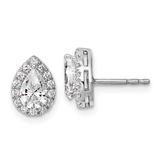 14k White Gold 1 1/4 carat Lab Grown Diamond VS/SI+ G+ Complete Pear Halo Earrings
