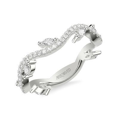 14k White Gold 1/2ct Floral Stackable Ring with Prong Set Marquise Diamonds and Organic Vine Diamond Band