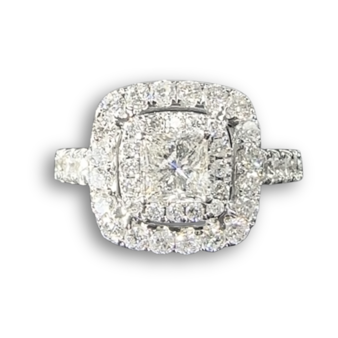 14k White Gold 1 3/4 tdw Natural Diamond Engagement Ring w/ 1/2 ct Princ Center