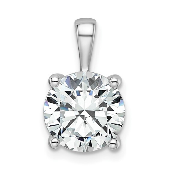 14k White Gold 3 carat Lab Grown Diamond VS+ F+ Round Four Prong Pendant