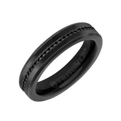 5MM Tungsten Carbide Ring - Ceramic C8 Inlay with Eternity Black Sapphires and Broken Edge-10
