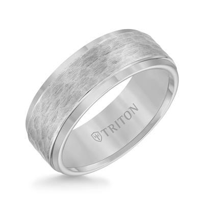 8mm Tungsten carbide Step Edge Comfort Fit band with center hammered texture-10