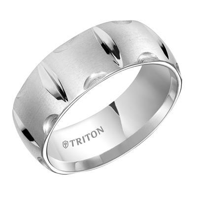 8mm White Tungsten Domed Matrix Comfort Fit band with Brush Finish and Bright Cuts