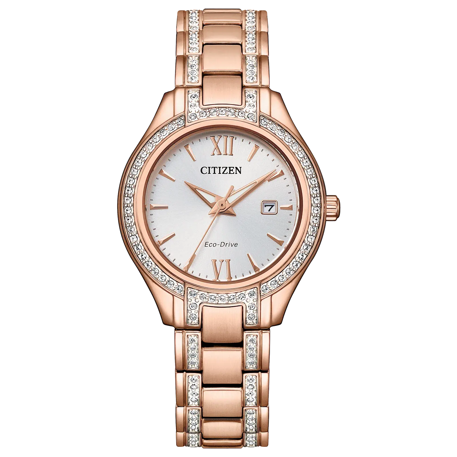 Ladies Silhouette Crystal Silver-Tone Dial Rose Color Eco-Drive