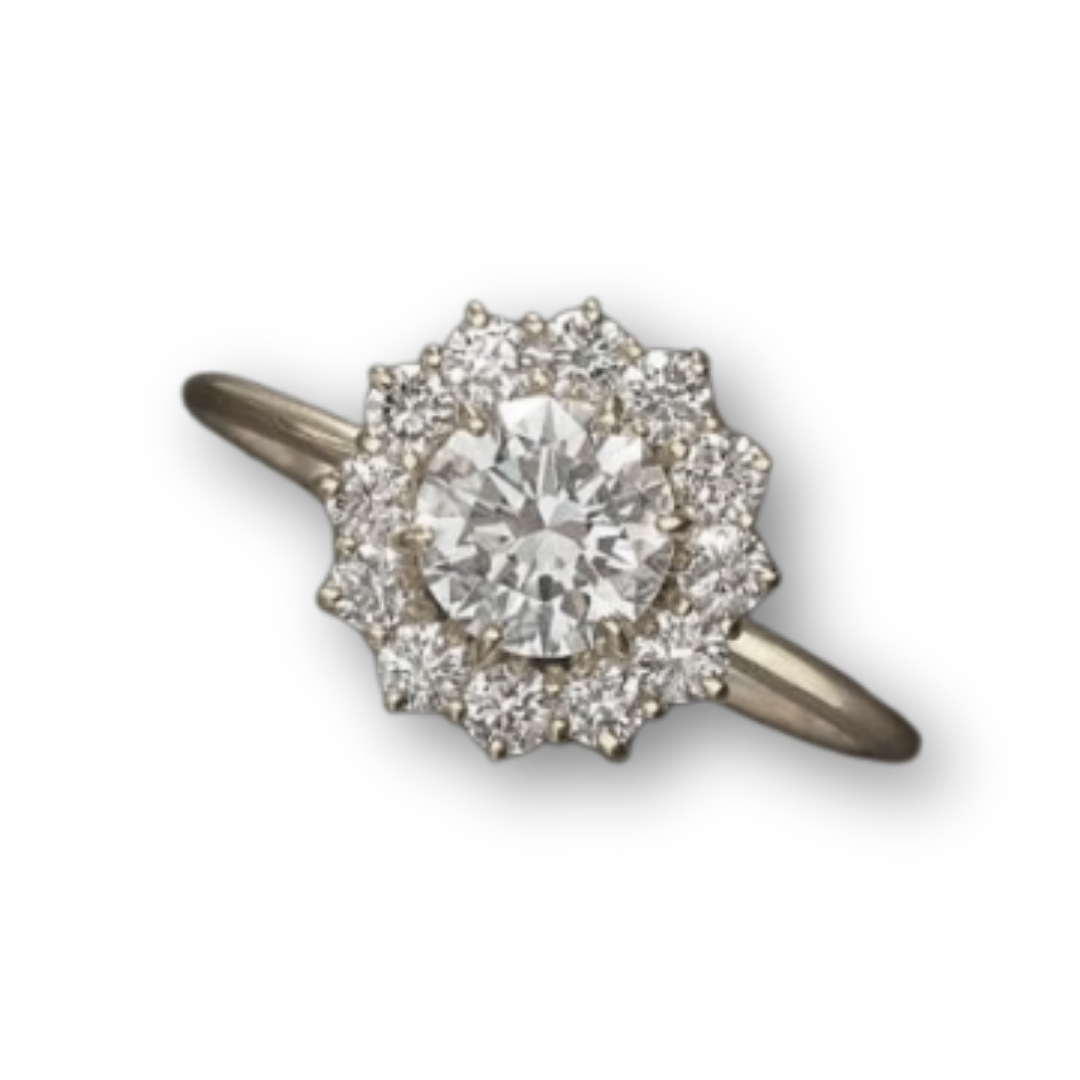 Pre- Loved 10k White Gold 1ct Natural Diamond Ring w/ 3/4 Round center