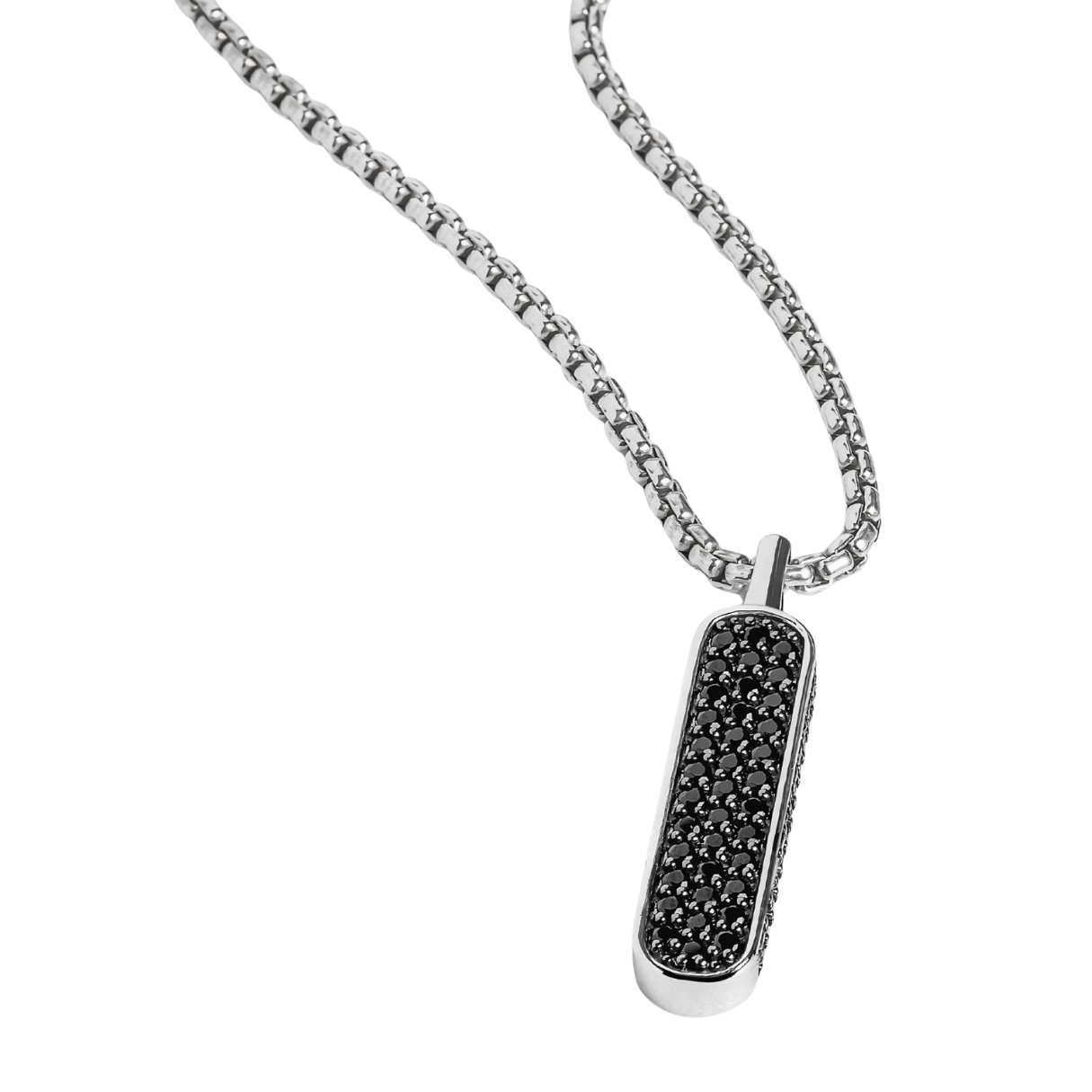 Skinny Dog Tag with Black Sapphires 22 Inch Chain