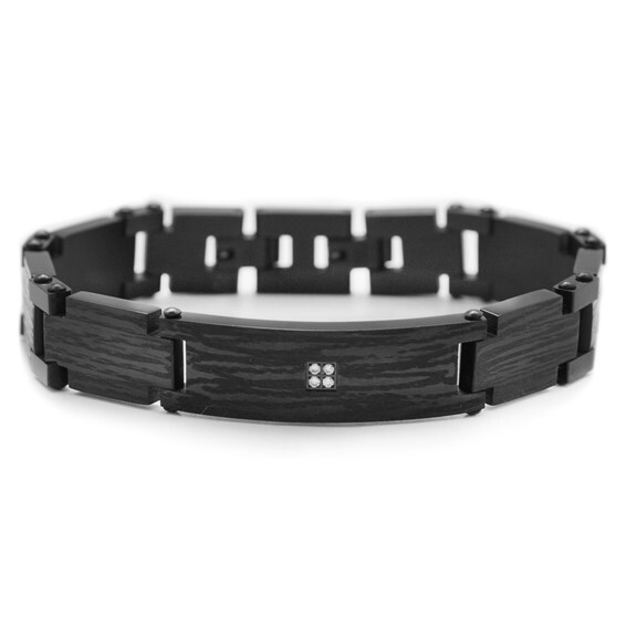 Stainless Steel and Black IP textured 14.6mm .05 TCW Dia 8.75in Bracelet