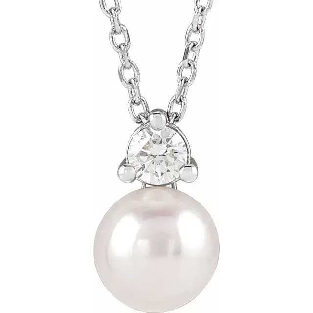 Sterling Silver Cultured White Freshwater Pearl & 1/10 CTW Lab-Grown Diamond 16-18 Necklace