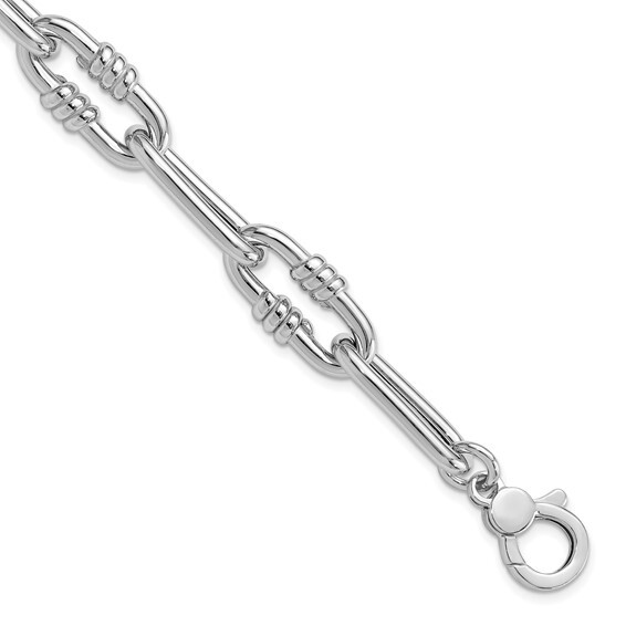 Sterling Silver Rhodium-Plated Hollow Paperclip Link With .5 inch Extension Bracelet- 8.5 inch