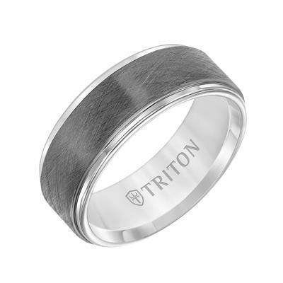 Tungsten Carbide Comfort Fit Men's Two Tone Band with Gunmetal Crystalline Finish Center and White Step Edge