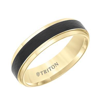 Tungsten Carbide Comfort Fit Two Tone Men's Band w/ Black Crystalline Finish Center and Yellow Step Edge