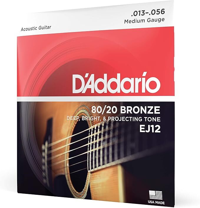 D'Addario EJ 80/20 Bronze Acoustic Guitar Strings EJ12 Medium/Red 13-56