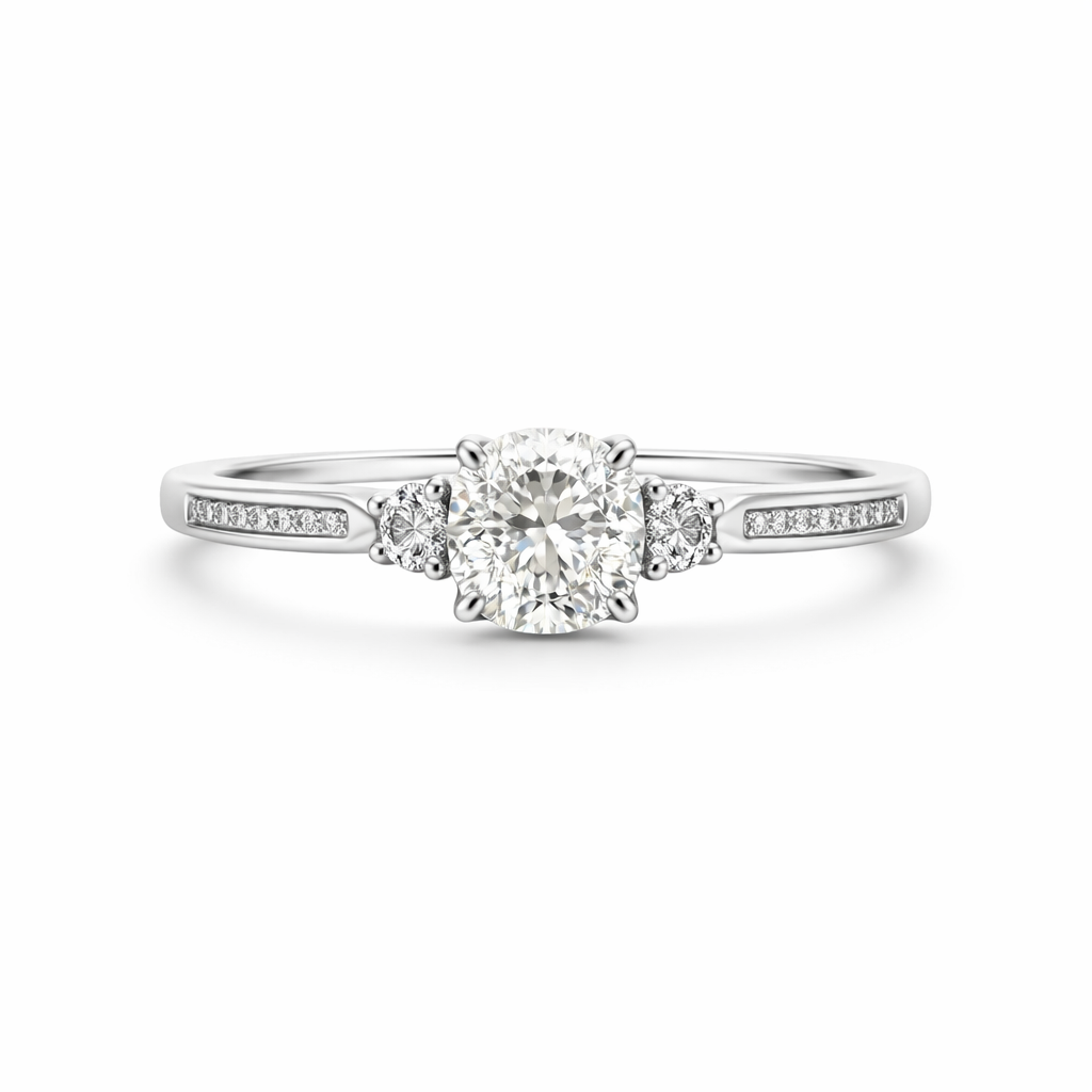 0.76ct Cushion Cut Natural Diamond Ring 14K White Gold G / SI1 Center .39cttw Accent & Channel Diamonds 1.15cttw Total Weight