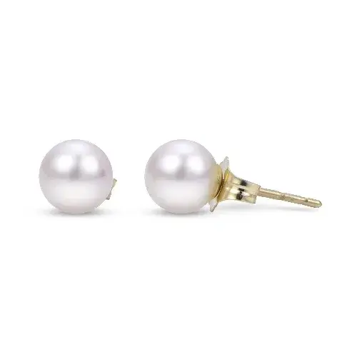 Akoya Cultured Pearl Stud Earrings in 14K Yellow Gold – 4.5–5.0mm Pearls