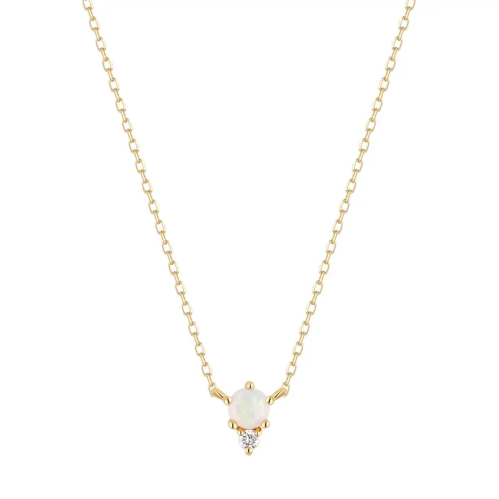 ZENA Opal and Diamond Necklace in 14K Yellow Gold 16 + 2 Ext. (0.015cttw)