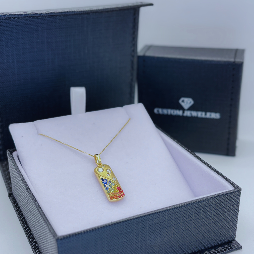 14k YG Rainbow Colored Sapphires .46ctw Dia .19ctw Necklace