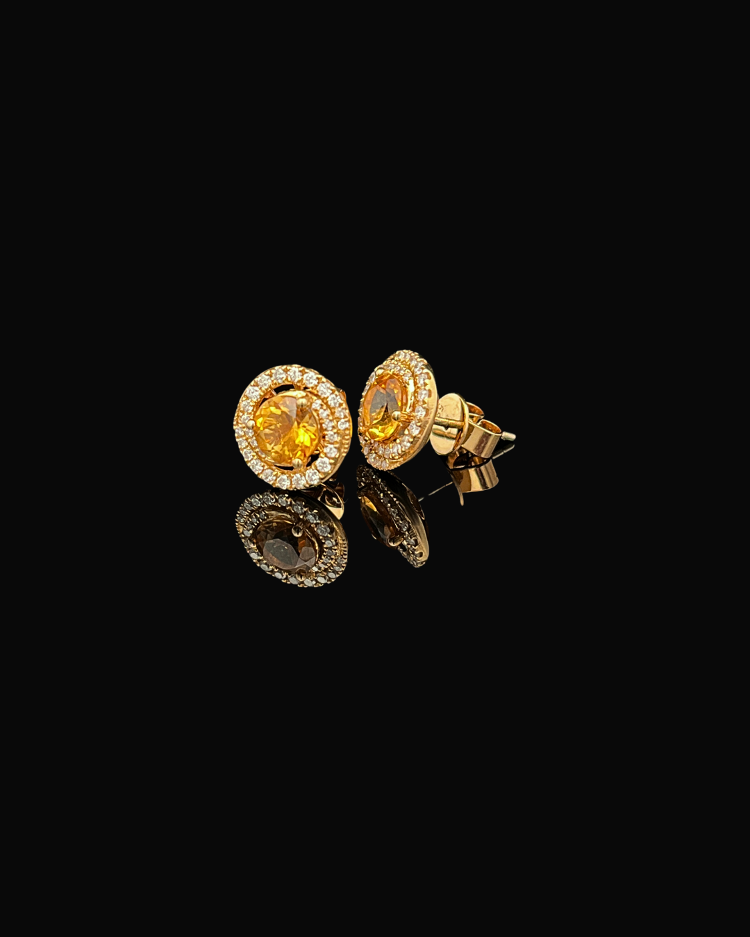 14k Yellow Gold 6mm Gen Citrine with .35ctw Pave Diamond Fashion Stud Earrings 