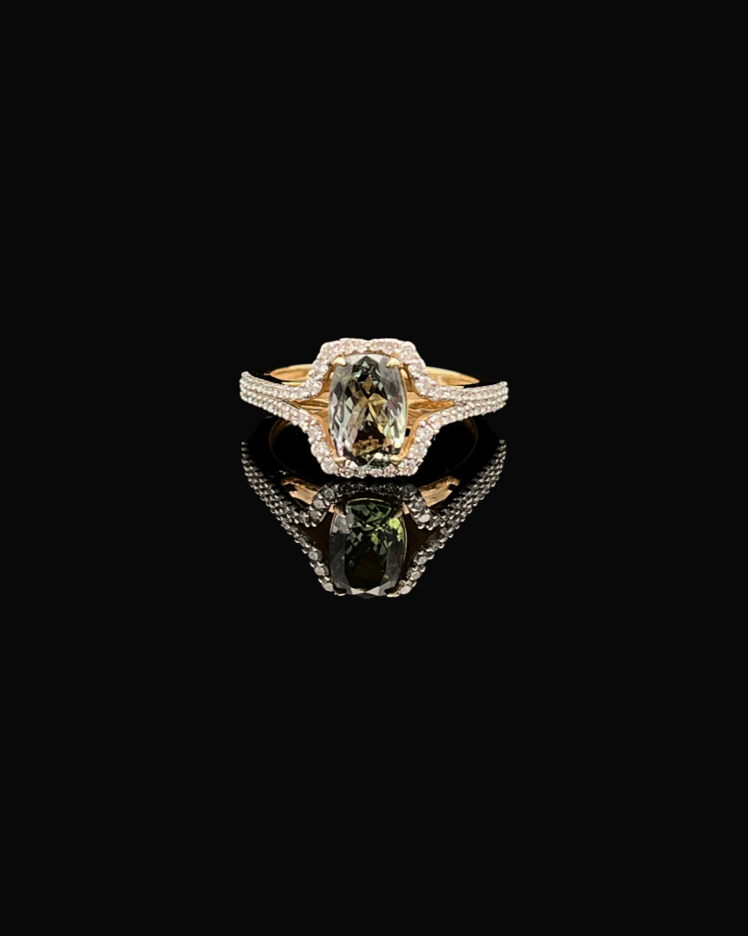 14k Yellow Gold 8x6mm Genuine 1.70ct Tanzanite Fashion Ring w/ .50cttw Natural Diamond Accents 