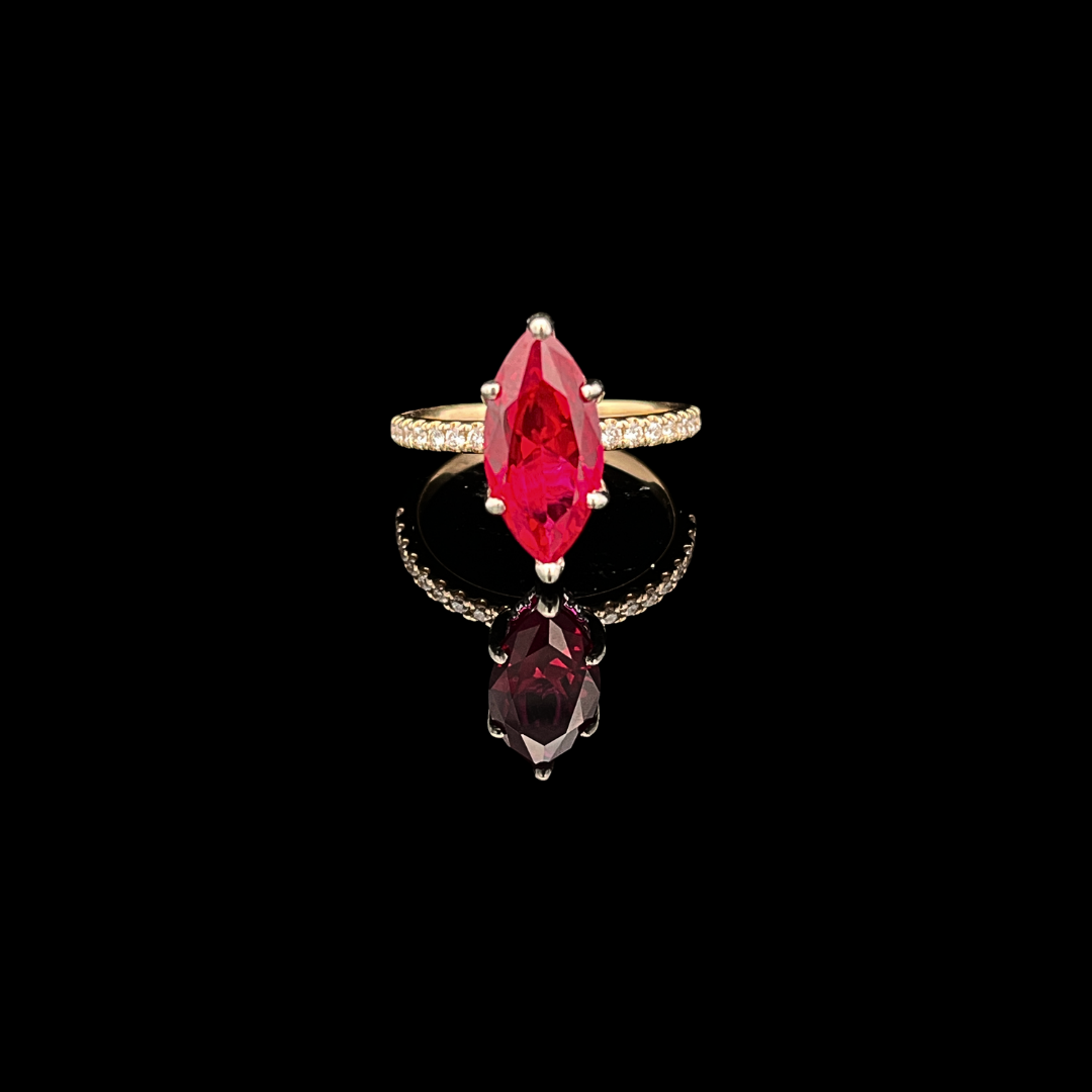14k Yellow Gold Custom 2ct Lab Grown Ruby Engagement Ring with ..65cttw Diamond Accent