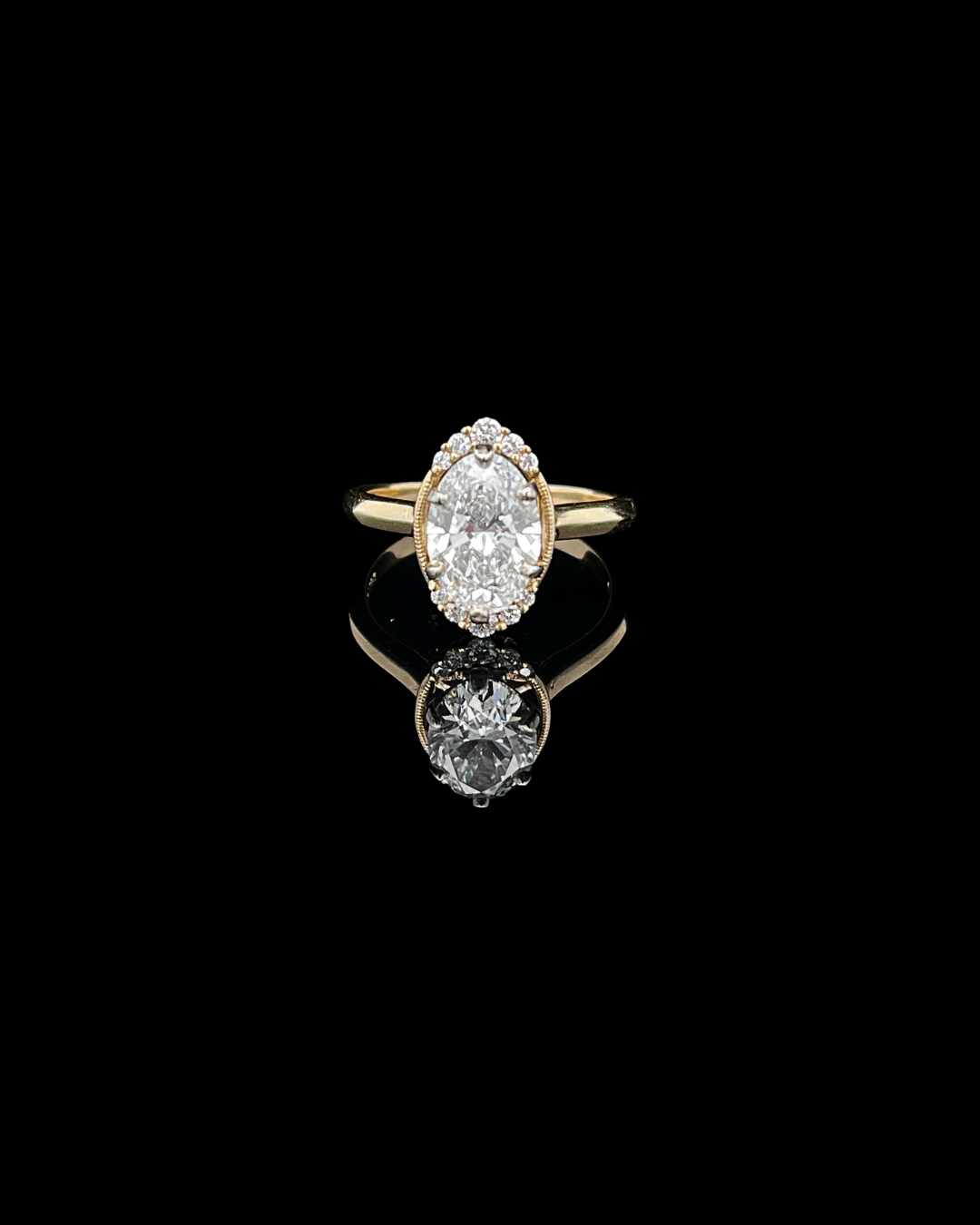 14k Yellow Gold Custom Engagement Ring w/ 2.03ct LG Oval Diamond E-VVS2 and .15cttw Natural pave diamonds