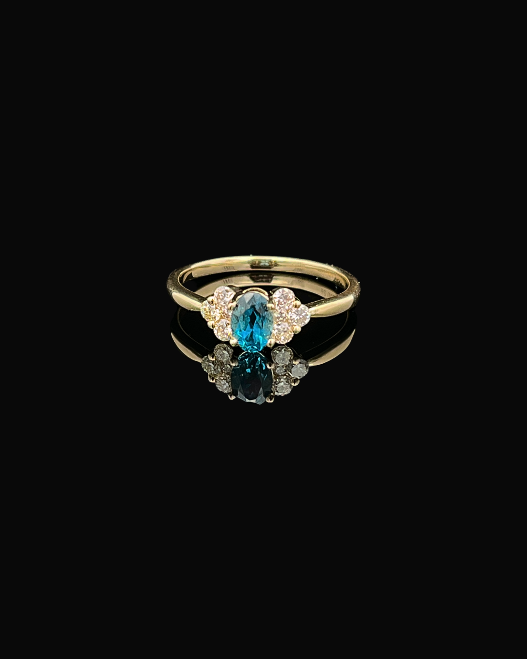 14k Yellow Gold London Blue Topaz 5x4mm Oval & .29cttw Diamond Accented Fashion Ring 