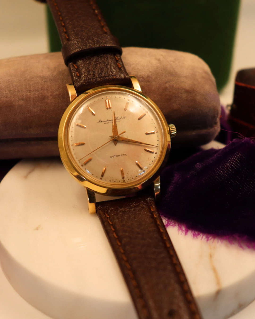 1950's 18k Yellow Gold International Watch Co. Mens Watch with New leather strap