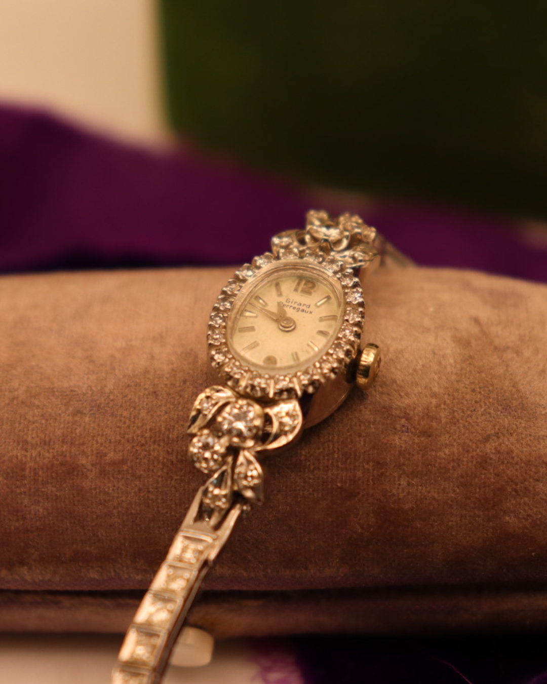Pre-loved 14k White Gold Vintage Girard Perregaux Ladies Watch with 1.cttw Natural diamond 
