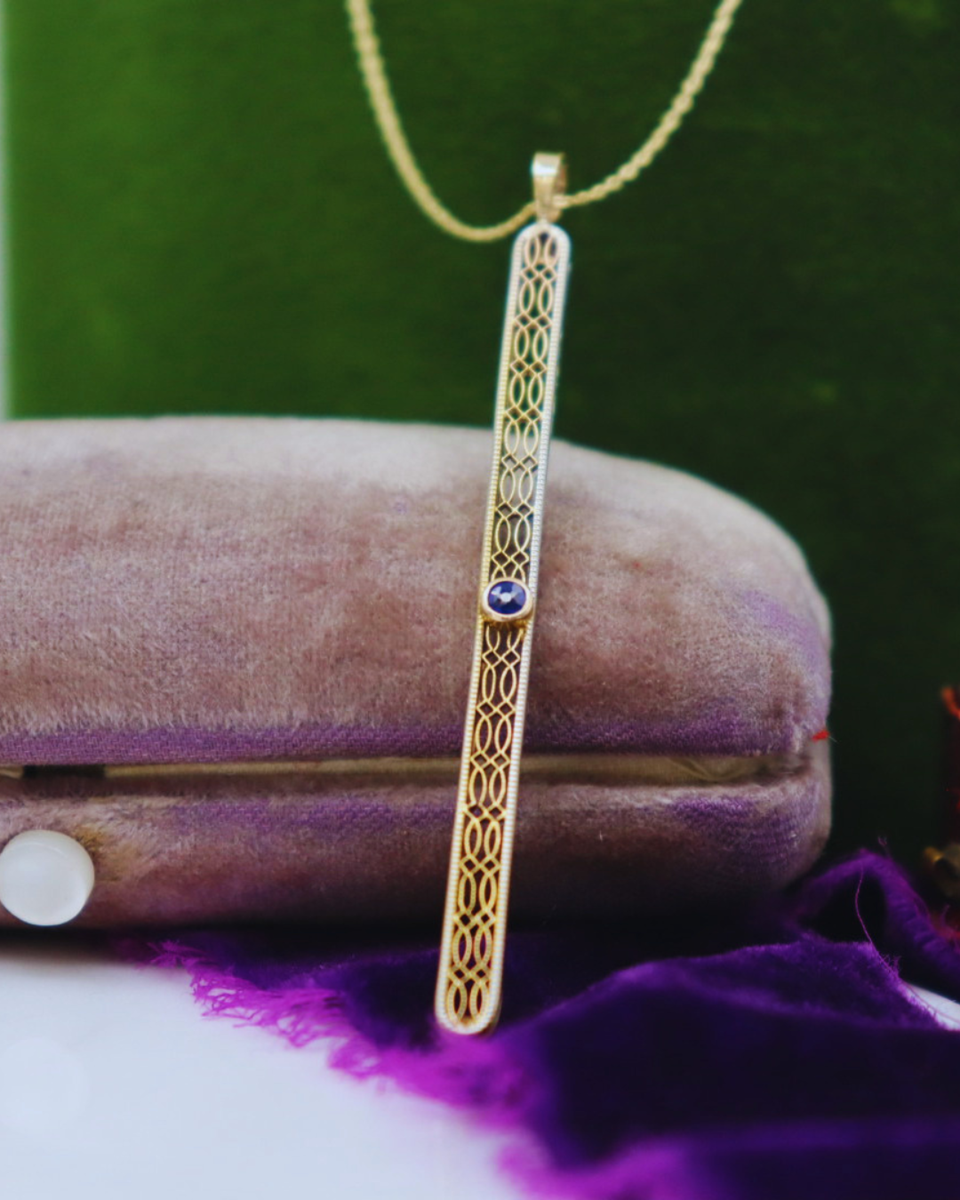 Pre-loved 14k Yellow Gold Modified Antique Brooch Into Pendant w/ 2mm Sapphire Center Stone 