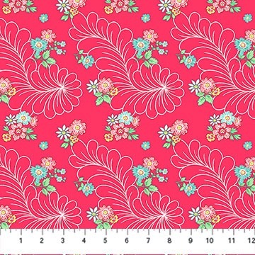 Quilting In Bloom Feather Floral Red Multi by Pigs in a Blanket Quilting