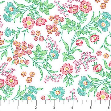Quilting In Bloom Floral Trail White Multi by Pigs in a Blanket Quilting