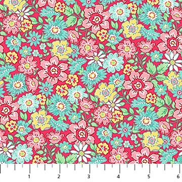 Quilting In Bloom Packed Floral Red Multi by Pigs in a Blanket Quilting