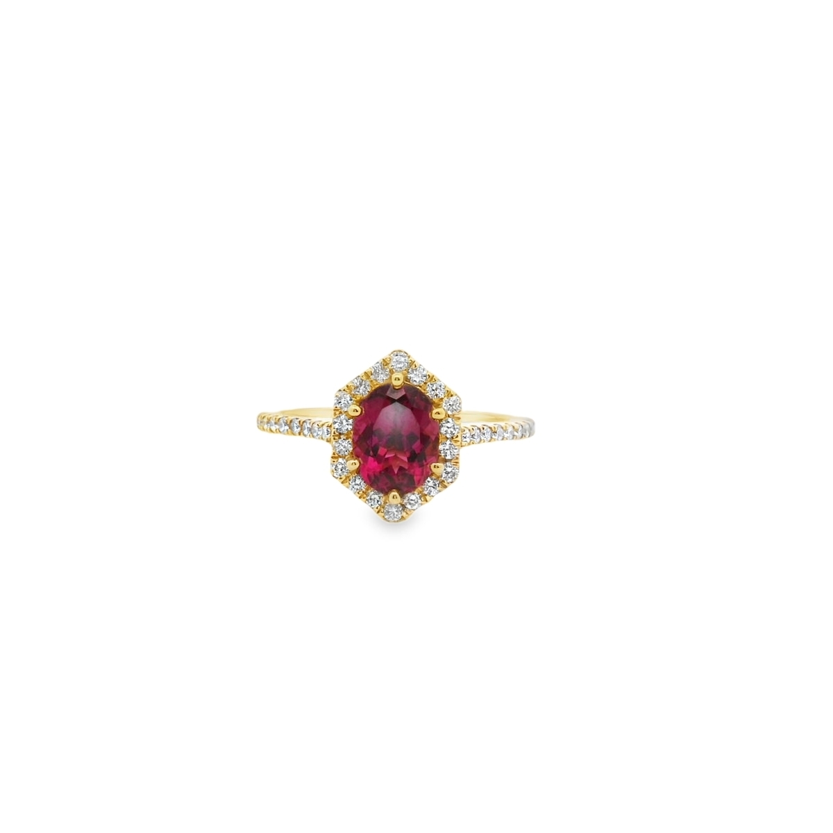 14K Yellow Gold 1.28CT Pink Tourmaline & .42CT Diamond Ring Size 7.25