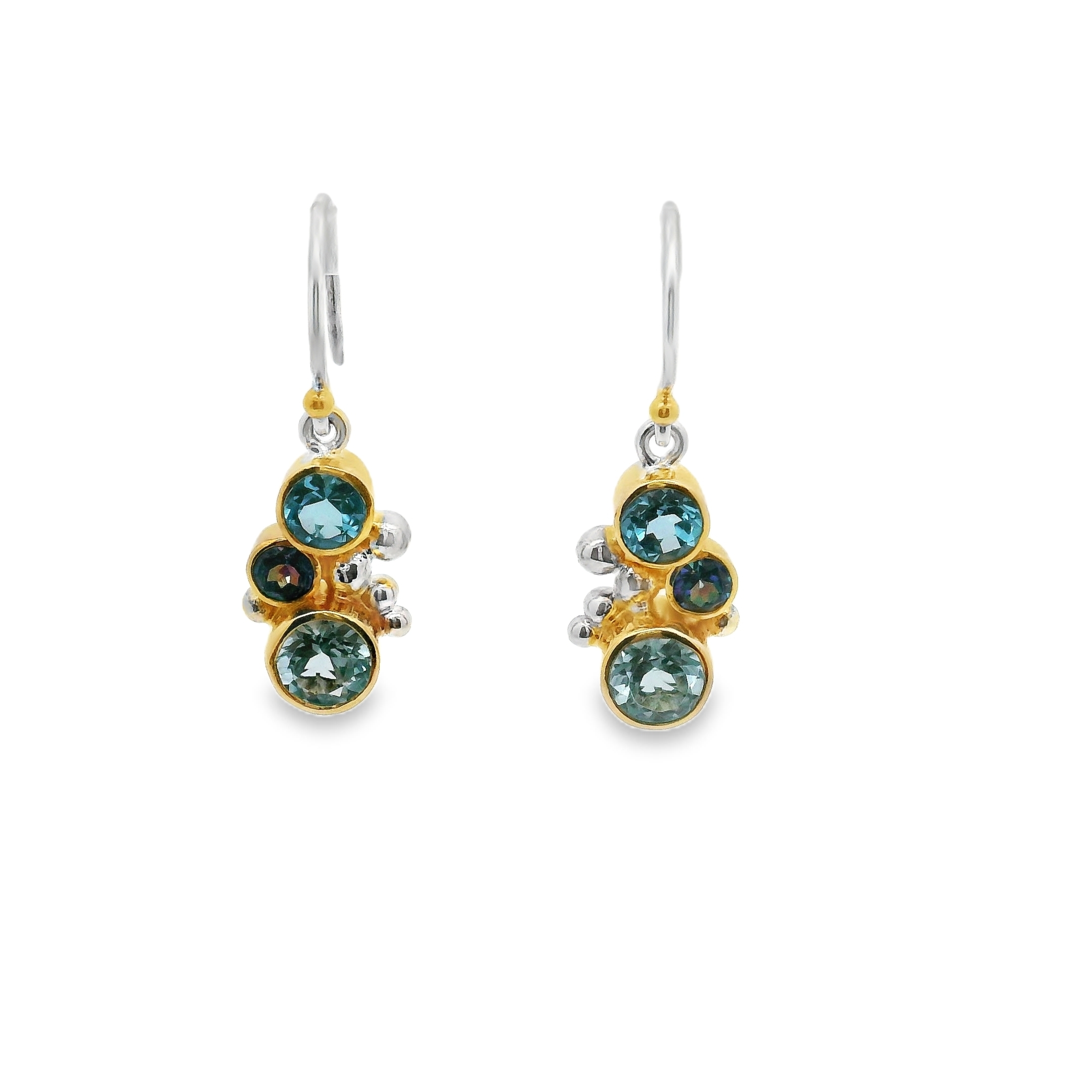 Sterling Silver and 22K Gold Vermeil Earring with Baby Blue Topaz, Sky Blue Topaz and Trendy Solo Topaz