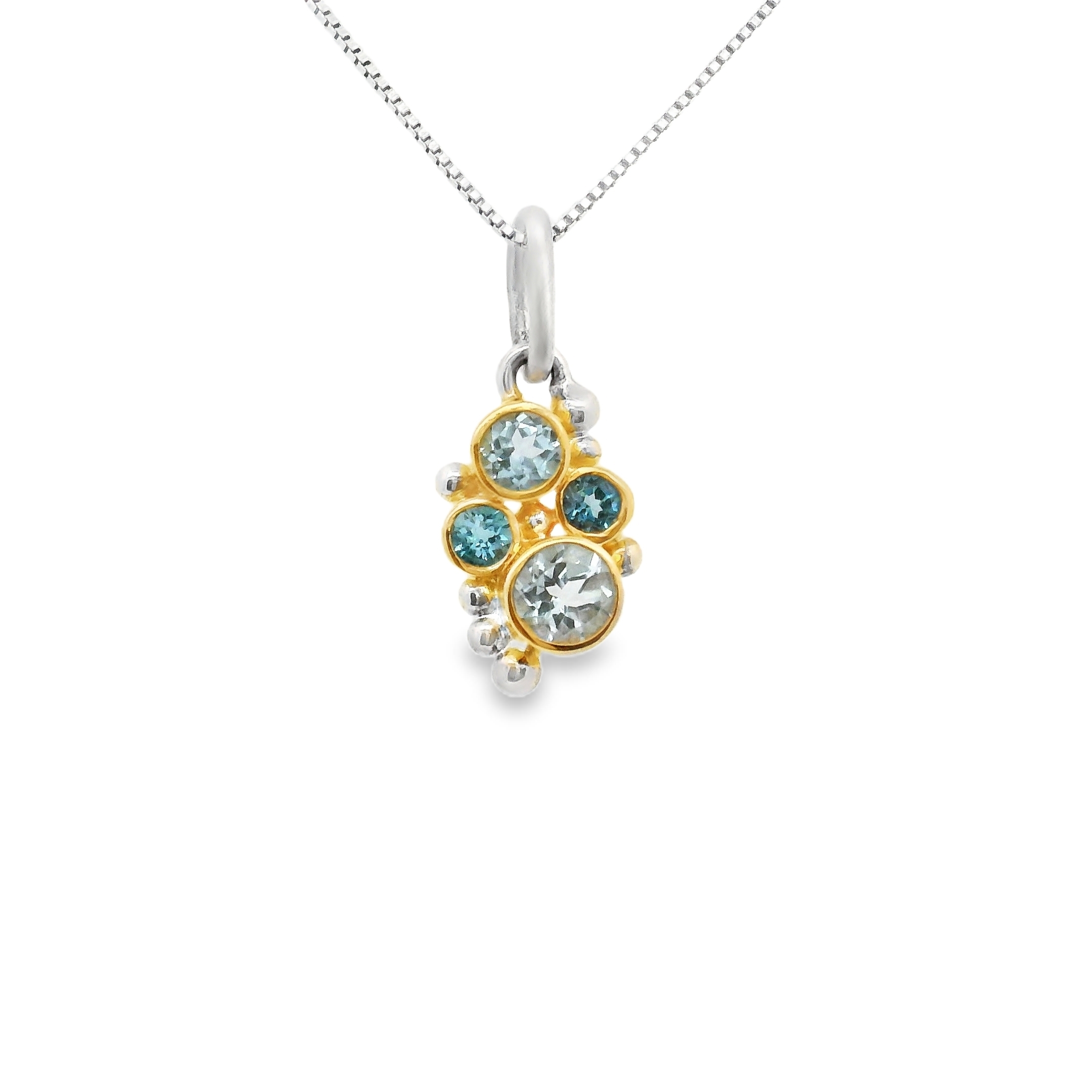 Sterling Silver and 22K Gold Vermeil Pendant with Baby Blue Topaz, Sky Blue Topaz and Trendy Solo Topaz