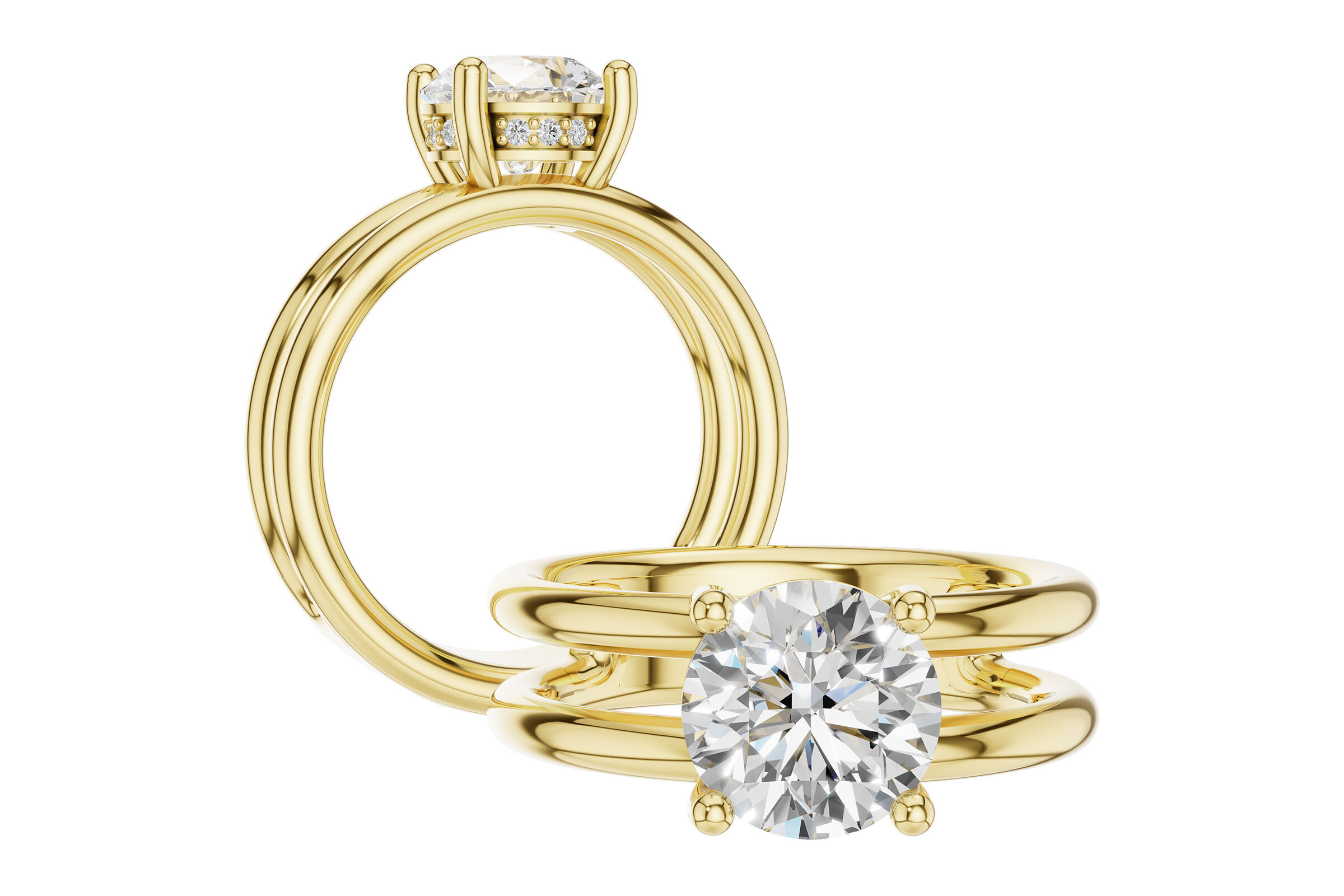 AK - 14KY Semi-Set Diamond Double Band Engagement Ring .06tcw Hidden Halo (Center Fits 2.00ct)