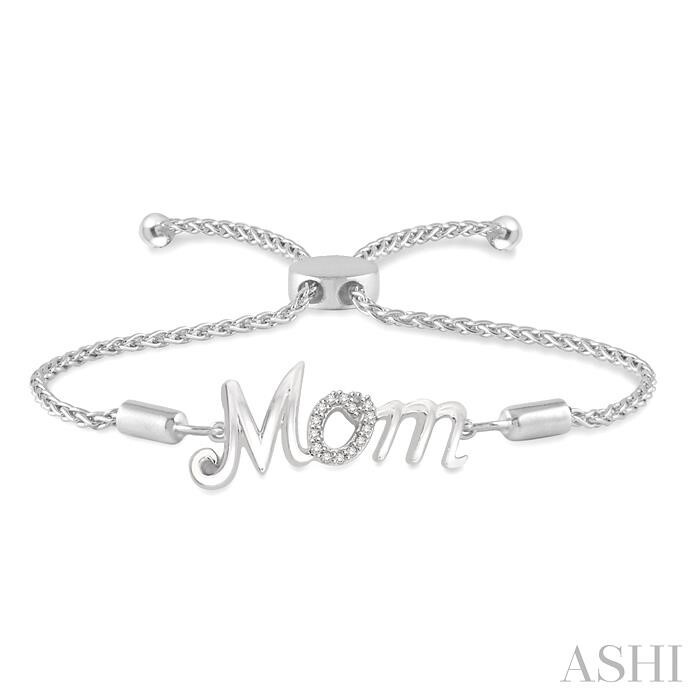 Ashi - SS 1/20 Ctw MOM Carved Round Cut Diamond Sterling Silver Lariat Bracelet