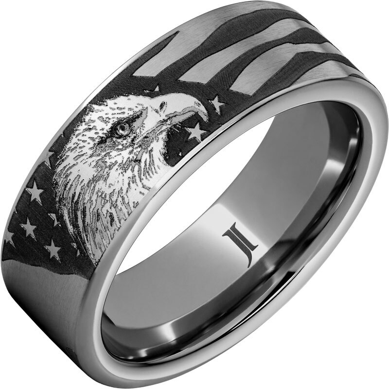 JI - 10 The American Eagle – Rugged Tungsten™ Ring With Bald Eagle and American Flag Engraving