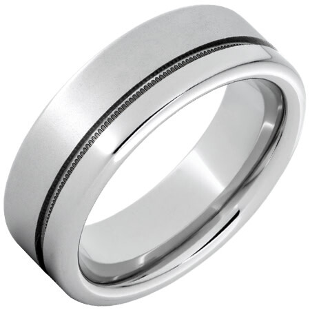 JI - Serinium® Pipe Cut Band with 1mm Off-Center Milgrain Groove, and Laser Satin Finish on Wide Edge