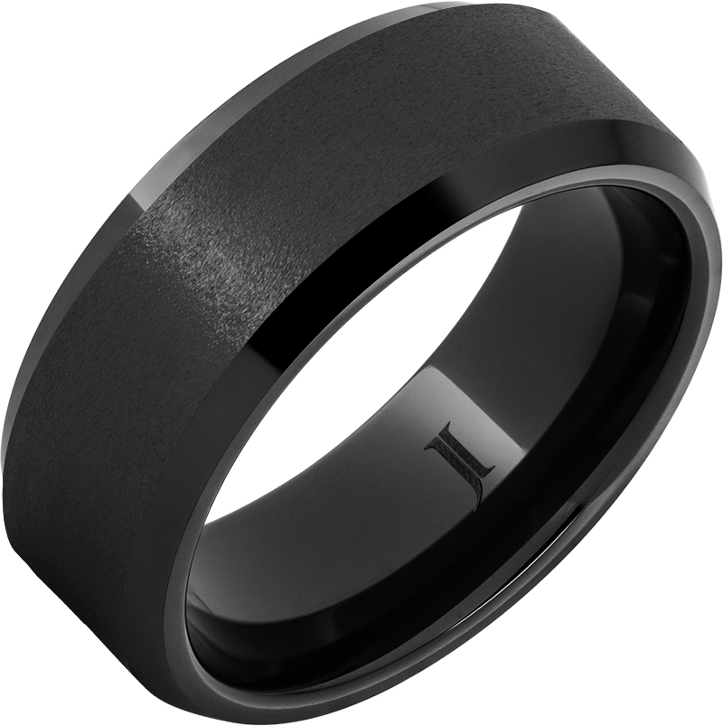 JI - Size:10 8mm Black Diamond Ceramic Beveled Edge Band with Stone Finish
