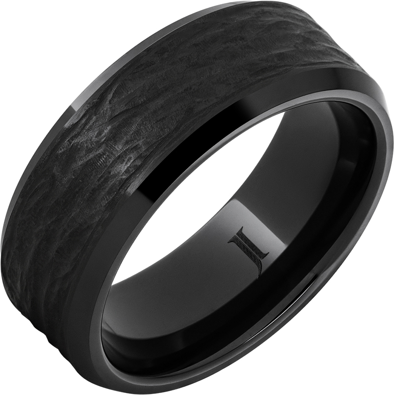 JI - Size:10 Black Diamond Ceramic Beveled Edge Band with Bark Finish