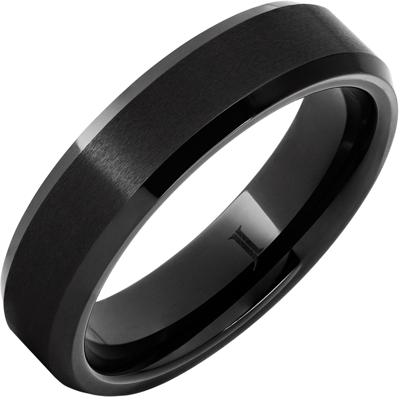 JI - Size: 10 Black Diamond Ceramic Beveled Edge Band with Satin Finish