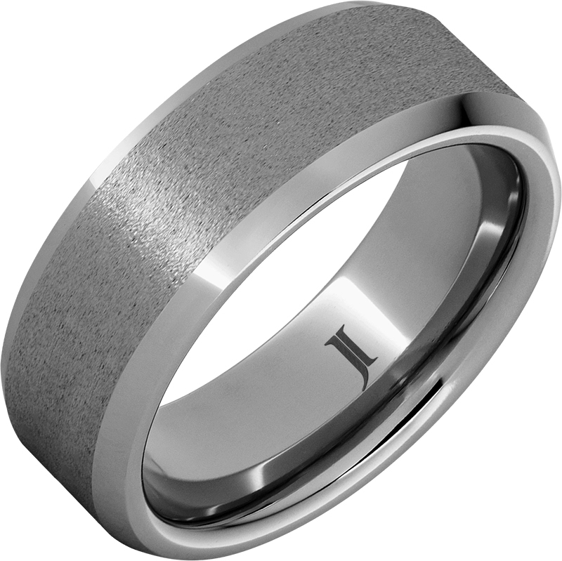 JI - Size:10 Rugged Tungsten™ 8mm Flat Beveled Edge Band with Stone Finish
