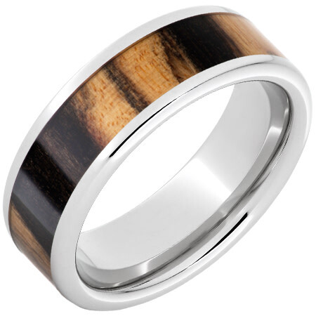 JI - Size: 10 Serinium® 8mm Pipe Cut Band with Exotic Black and White Ebony Wood Inlay