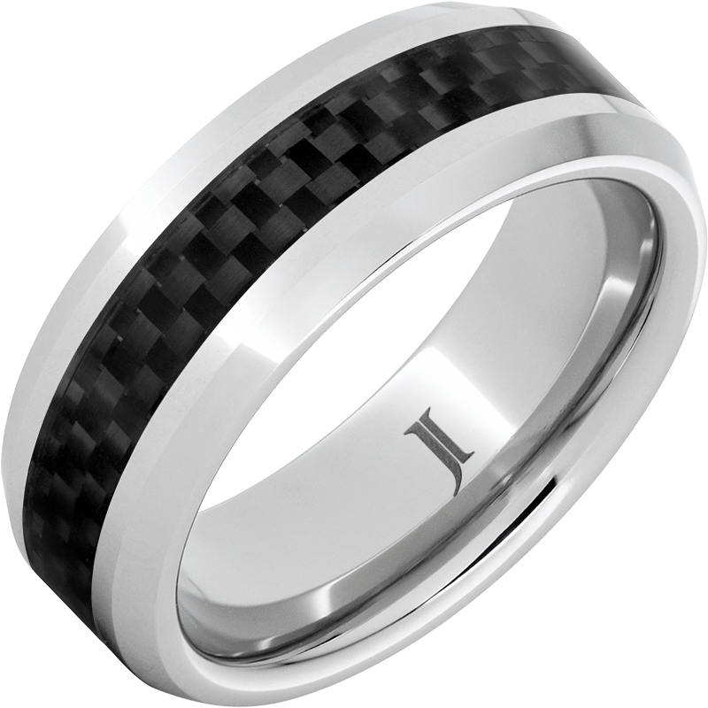 JI - Size 10, Serinium® Beveled Edge Band with Black Carbon Fiber Inlay