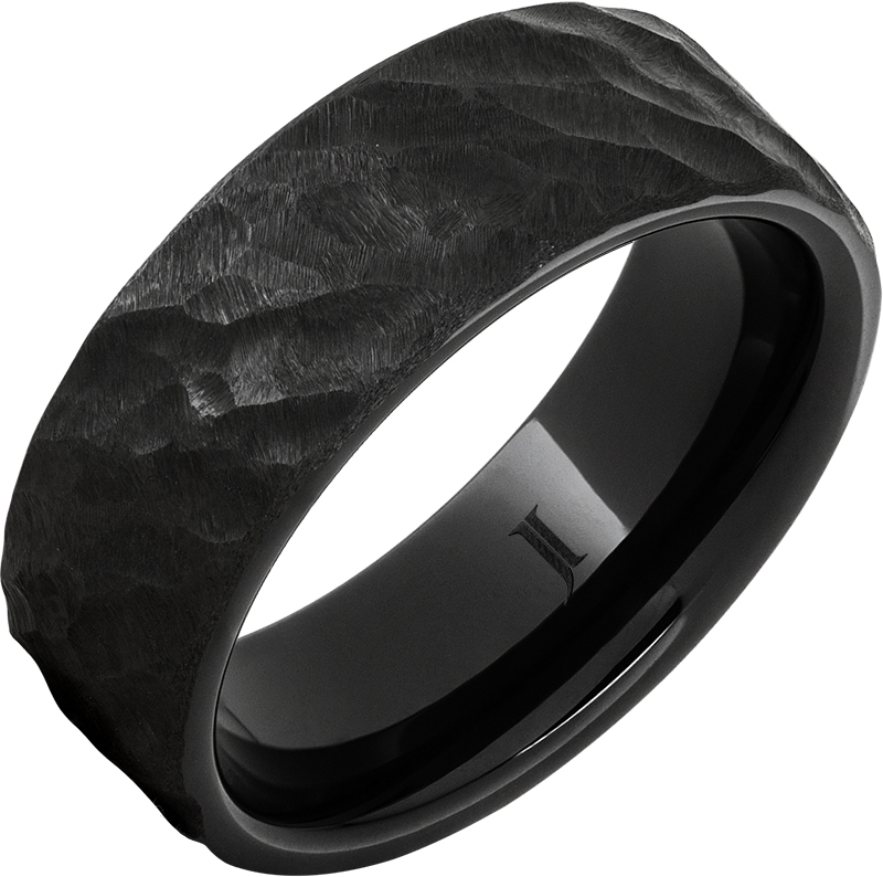 JI - Size: 10 THOR/Black Diamond Ceramic 8mm Flat Band with Textured Finish